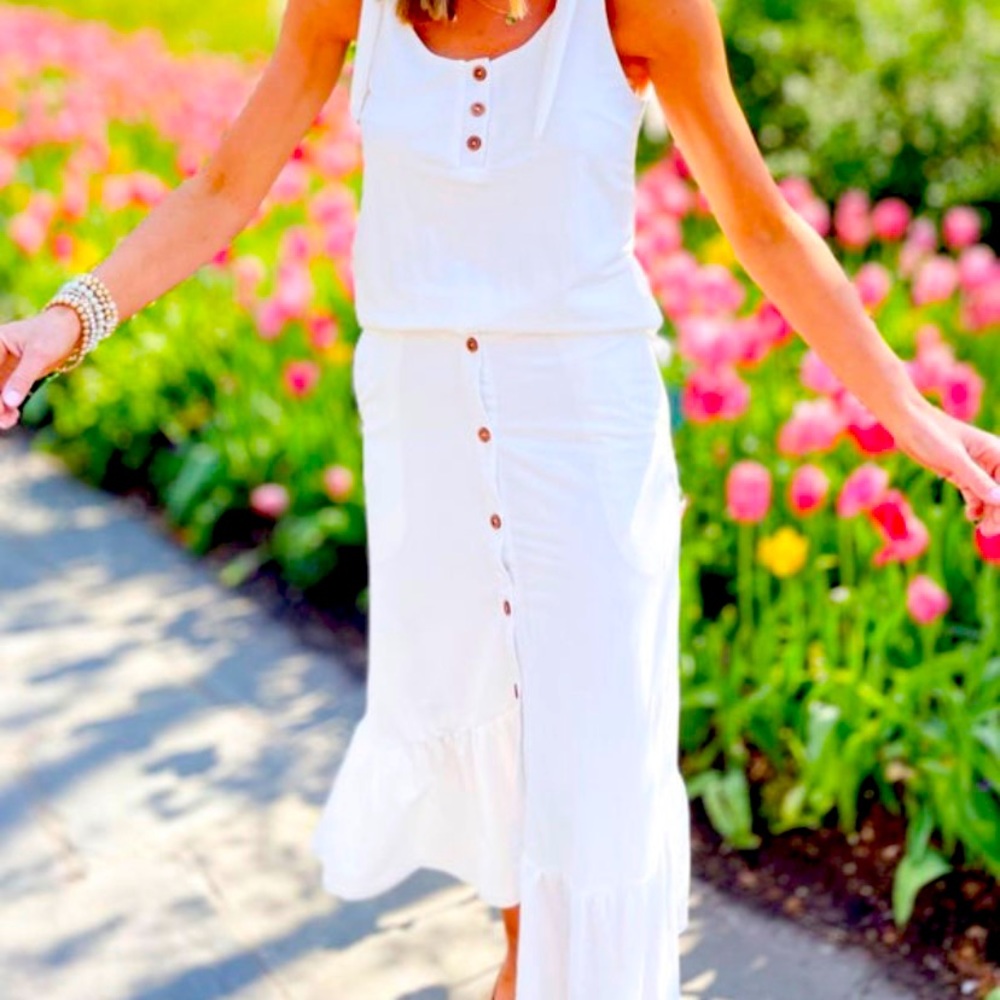 White Tie Shoulder Top & Skirt Set